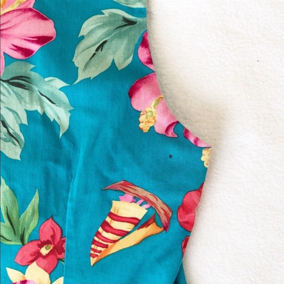 Caribbean Joe Turquoise Floral Cotton Sheath Sundress, size Petite Medium - Picture 8 of 10
